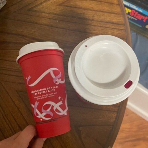 Starbucks 50 Years 2021 Christmas Plastic Red Reusable Coffee Cup Lot of 2 - Picture 5 of 5
